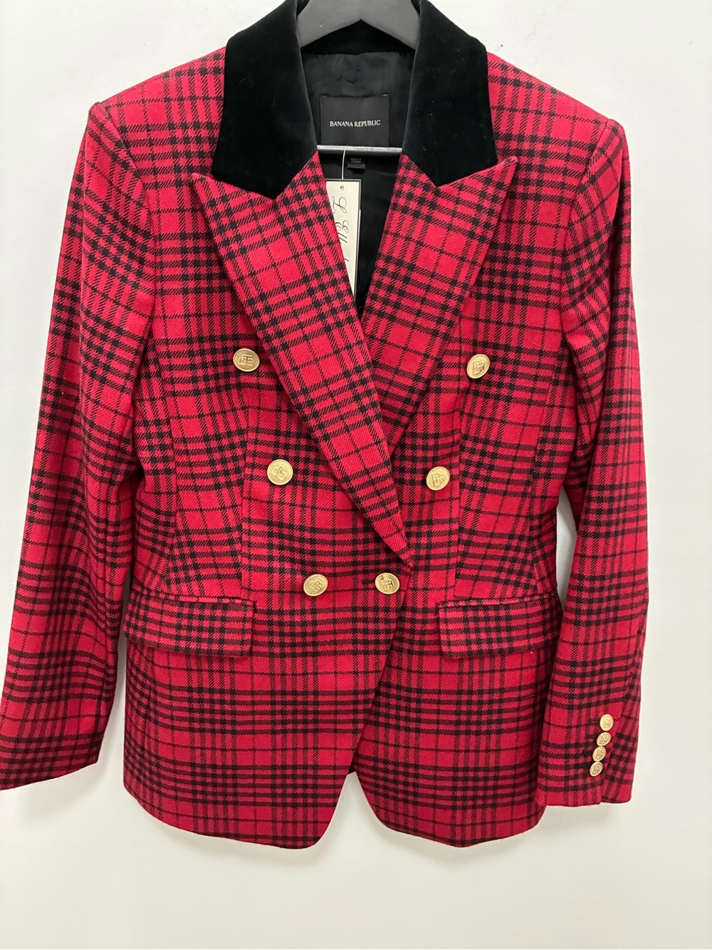 Banana Republic Red Plaid Double-Breasted Blazer
